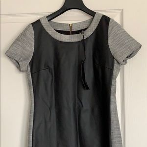 Mini dress faux leather and tweed